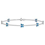 14k White Gold Blue Enameled Butterflies 7-Station Anklet