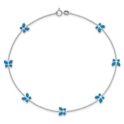 14k White Gold Blue Enameled Butterflies 7-Station Anklet