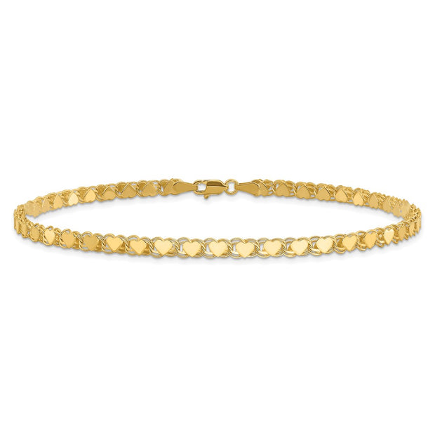 14k Polished Double-Sided Hearts Double Link Anklet