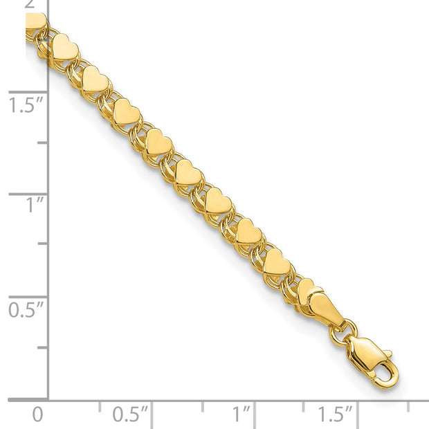 14k Polished Double-Sided Hearts Double Link Anklet