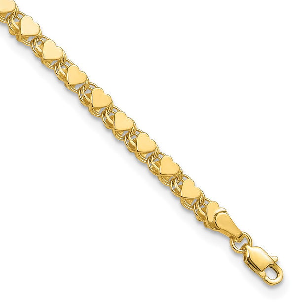 14k Polished Double-Sided Hearts Double Link Anklet