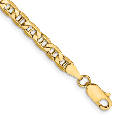 14K 4mm Semi-Solid Anchor with Lobster Clasp Bracelet