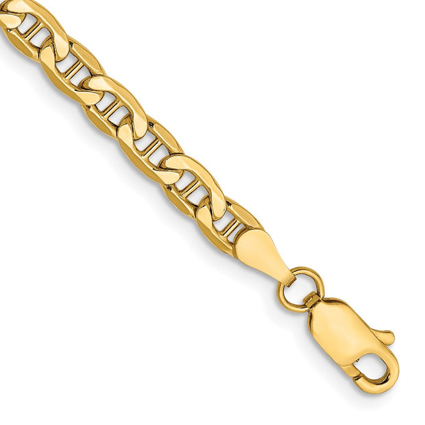 14K 4mm Semi-Solid Anchor with Lobster Clasp Bracelet
