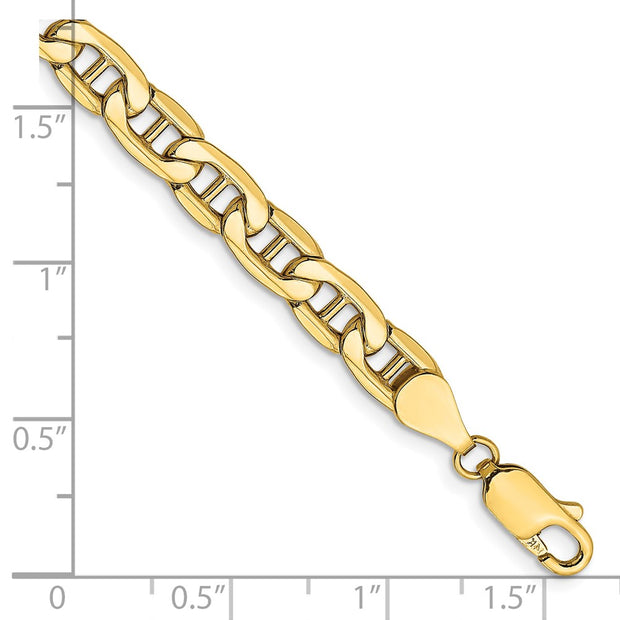 14K 5.5mm Semi-Solid Anchor with Lobster Clasp Bracelet