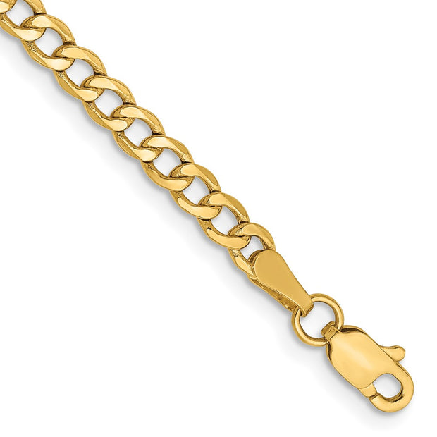 14K 3.35mm Semi-Solid Curb with Lobster Clasp Bracelet