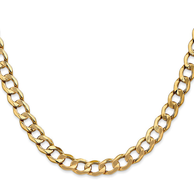 14K 7mm Semi-Solid Curb with Lobster Clasp Chain