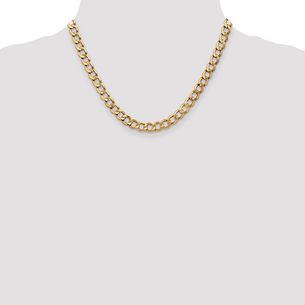 14K 7mm Semi-Solid Curb with Lobster Clasp Chain