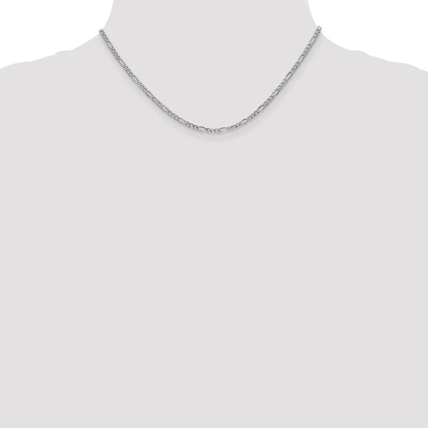 14K White Gold 2.5mm Semi-Solid Figaro with Lobster Clasp Chain