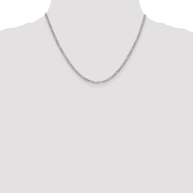 14K White Gold 2.5mm Semi-Solid Figaro with Lobster Clasp Chain