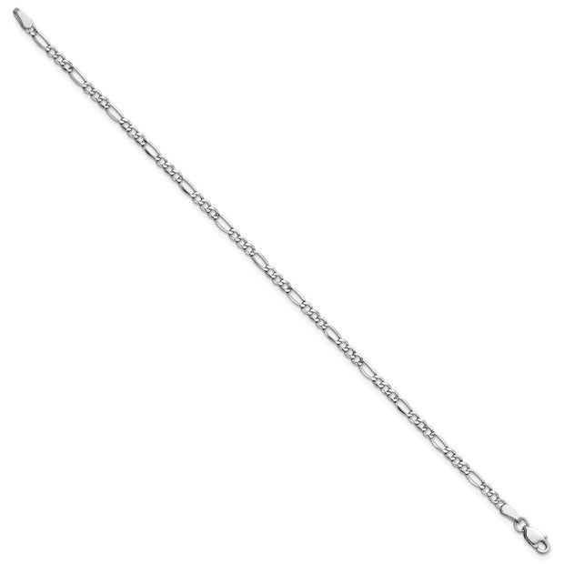 14K White Gold 2.5mm Semi-Solid Figaro with Lobster Clasp Bracelet