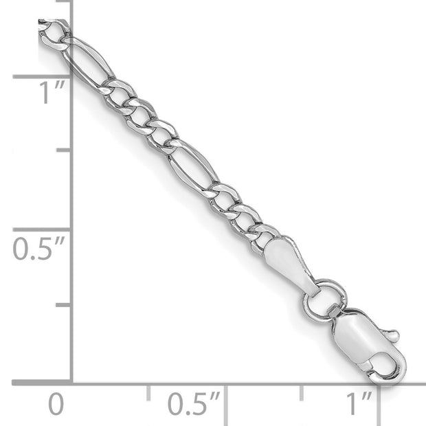 14K White Gold 2.5mm Semi-Solid Figaro with Lobster Clasp Bracelet