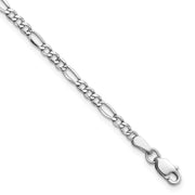 14K White Gold 2.5mm Semi-Solid Figaro with Lobster Clasp Bracelet