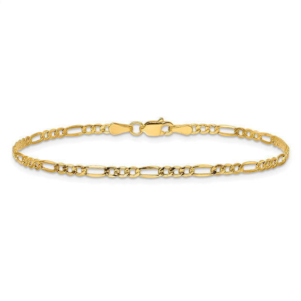 14K 2.5mm Semi-Solid Figaro with Lobster Clasp Anklet