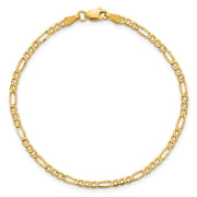 14K 2.5mm Semi-Solid Figaro with Lobster Clasp Anklet