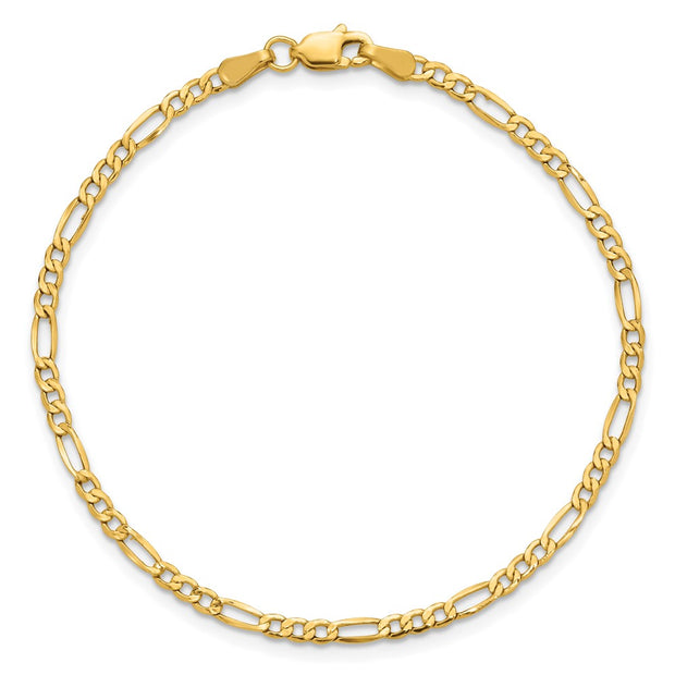 14K 2.5mm Semi-Solid Figaro with Lobster Clasp Anklet