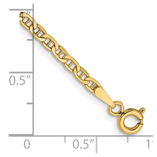 14K 2.4mm Semi-Solid Anchor with Spring Ring Clasp Anklet
