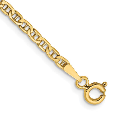 14K 2.4mm Semi-Solid Anchor with Spring Ring Clasp Anklet