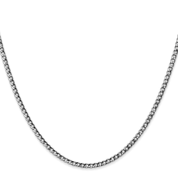 14K White Gold 2.5mm Semi-Solid Curb with Lobster Clasp Chain