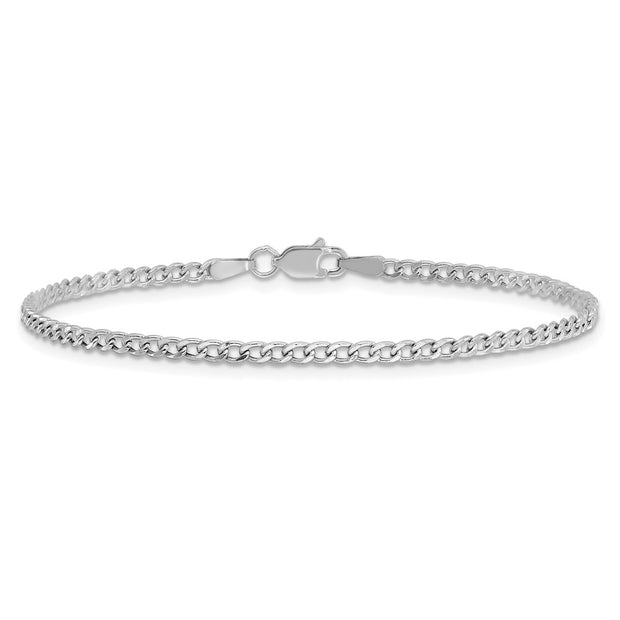 14K White Gold 2.5mm Semi-Solid Curb with Lobster Clasp Anklet