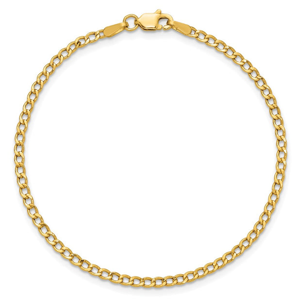 14K 2.5mm Semi-Solid Curb with Lobster Clasp Anklet