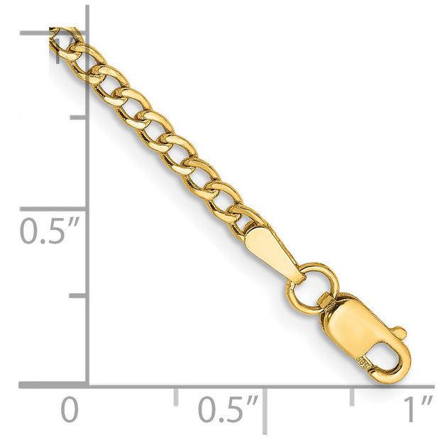 14K 2.5mm Semi-Solid Curb with Lobster Clasp Bracelet