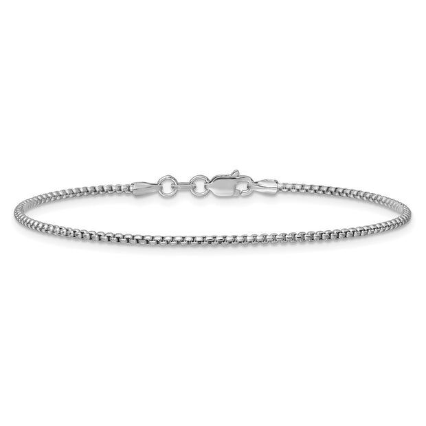 14K White Gold 1.5mm Semi-Solid Round Box with Lobster Clasp Bracelet