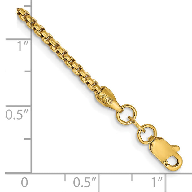 14K 1.75mm Semi-Solid Round Box with Lobster Clasp Bracelet
