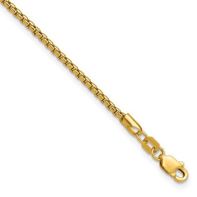 14K 1.75mm Semi-Solid Round Box with Lobster Clasp Bracelet