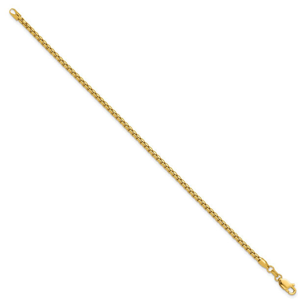 14K 2.45mm Semi-Solid Round Box with Lobster Clasp Bracelet