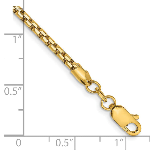 14K 2.45mm Semi-Solid Round Box with Lobster Clasp Bracelet