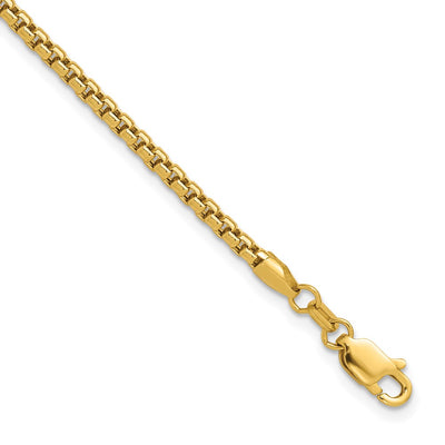 14K 2.45mm Semi-Solid Round Box with Lobster Clasp Bracelet
