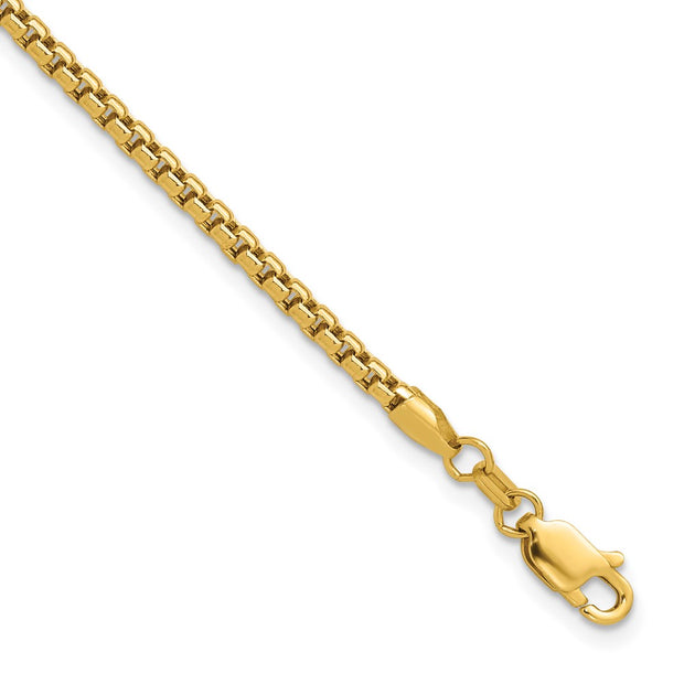 14K 2.45mm Semi-Solid Round Box with Lobster Clasp Bracelet