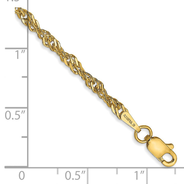 14K 2.75mm Lightweight Singapore with Lobster Clasp Anklet