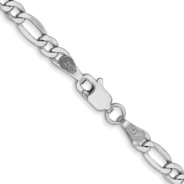 14K White Gold 3.5mm Semi-Solid Figaro with Lobster Clasp Chain