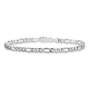 14K White Gold 3.5mm Semi-Solid Figaro with Lobster Clasp Bracelet