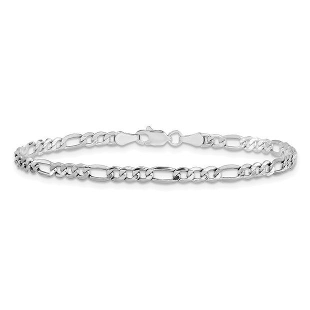 14K White Gold 3.5mm Semi-Solid Figaro with Lobster Clasp Bracelet
