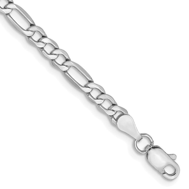 14K White Gold 3.5mm Semi-Solid Figaro with Lobster Clasp Bracelet