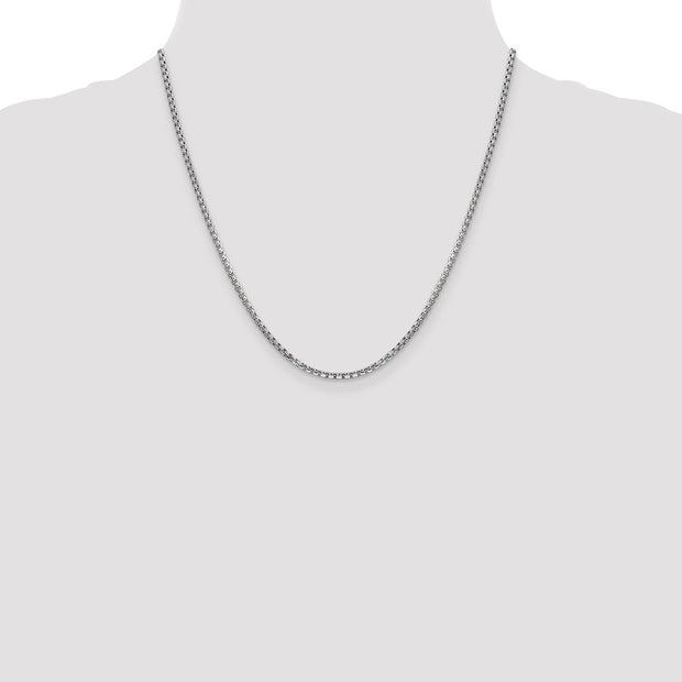 14K White Gold 2.45mm Semi-Solid Round Box with Lobster Clasp Chain