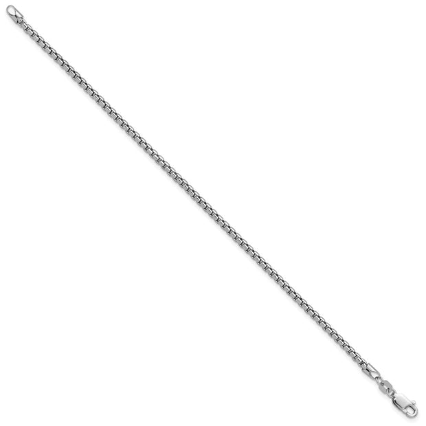 14K White Gold 2.45mm Semi-Solid Round Box with Lobster Clasp Bracelet