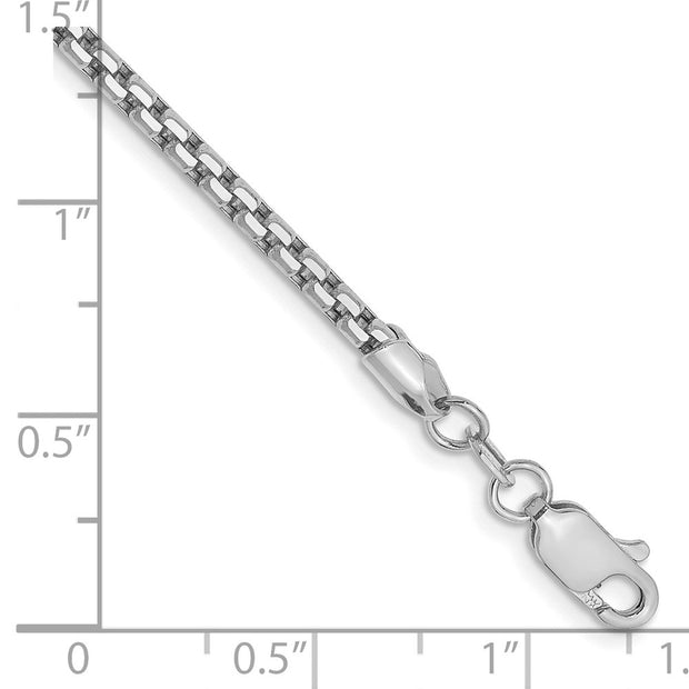 14K White Gold 2.45mm Semi-Solid Round Box with Lobster Clasp Bracelet