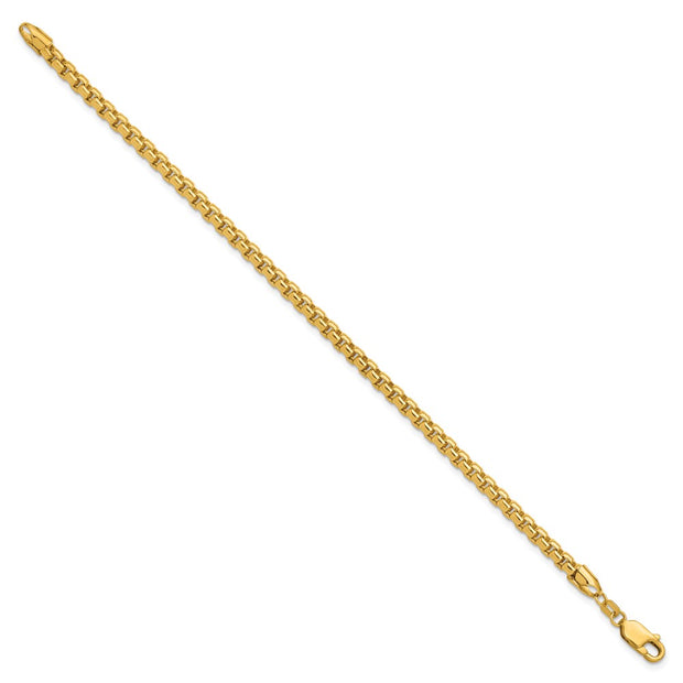 14K 3.6mm Semi-Solid Round Box with Lobster Clasp Bracelet