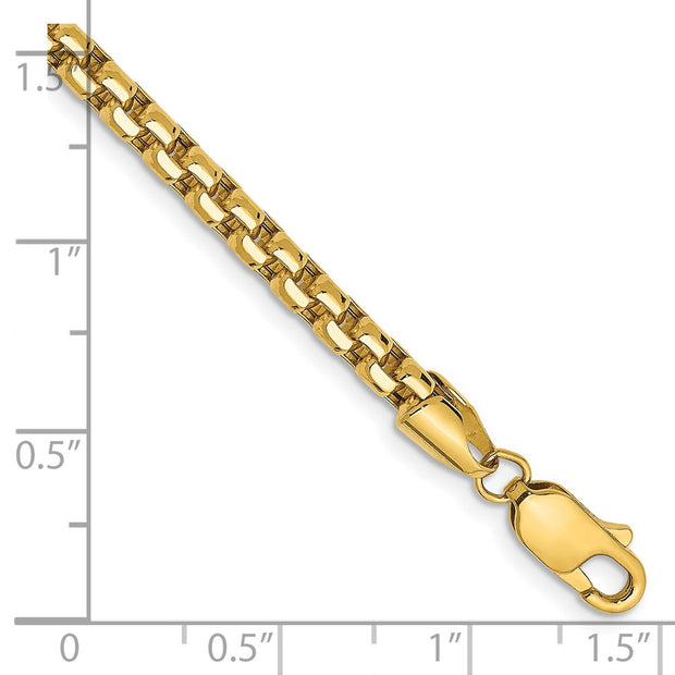 14K 3.6mm Semi-Solid Round Box with Lobster Clasp Bracelet