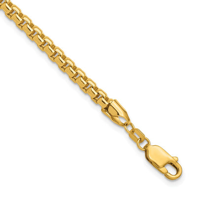 14K 3.6mm Semi-Solid Round Box with Lobster Clasp Bracelet