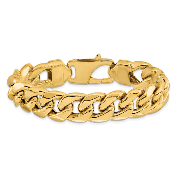14K 15mm Semi-Solid Miami Cuban with Lobster Clasp Bracelet