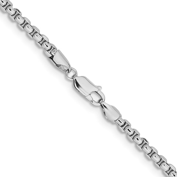 14K White Gold 3.6mm Semi-Solid Round Box with Lobster Clasp Chain