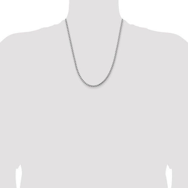 14K White Gold 3.6mm Semi-Solid Round Box with Lobster Clasp Chain