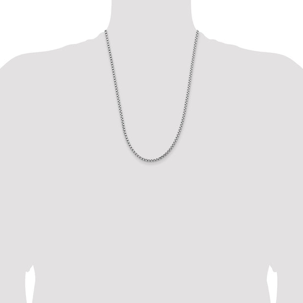 14K White Gold 3.6mm Semi-Solid Round Box with Lobster Clasp Chain