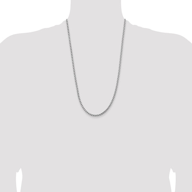 14K White Gold 3.6mm Semi-Solid Round Box with Lobster Clasp Chain