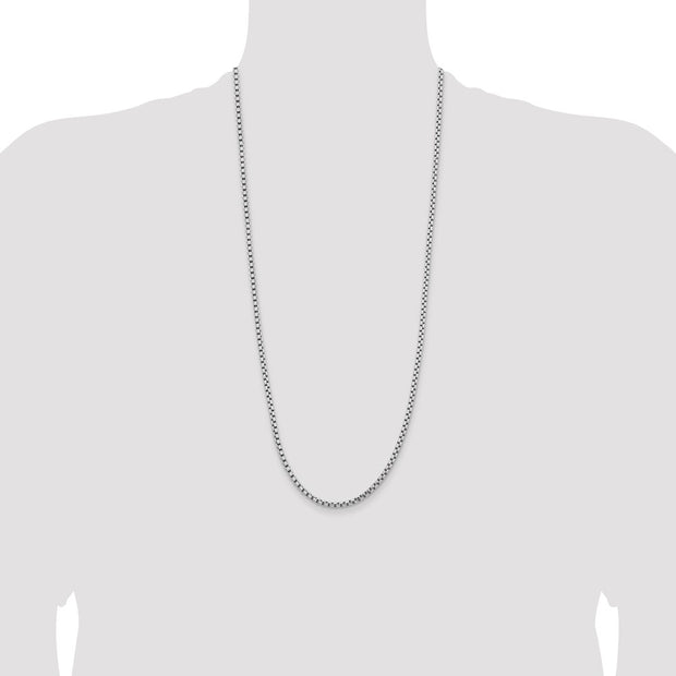 14K White Gold 3.6mm Semi-Solid Round Box with Lobster Clasp Chain