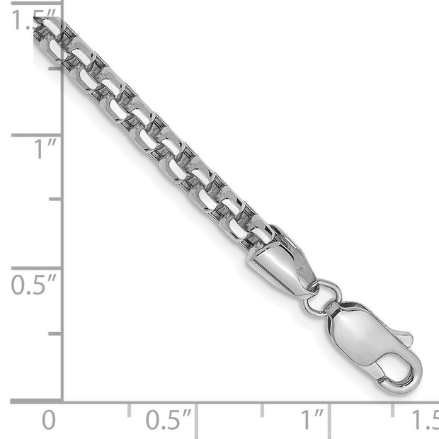 14K White Gold 3.6mm Semi-Solid Round Box with Lobster Clasp Bracelet